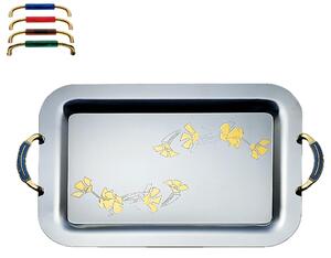 Vassoio Rettangolare con manici lunghezza 43 cm Linea BOSTON EME in acciaio inox Lucido maniglie oro/ blu