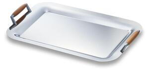 Vassoio Rettangolare 38x27,5 cm - con manici in legno Linea APOLLO EME in acciaio inox Lucido