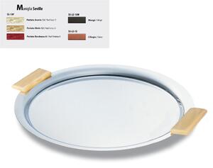 Vassoio rotondo inox lucido Seville � 30 cm con manici colorati