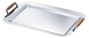 Vassoio Rettangolare con manici 43x30 cm - Linea APLOLLO EME in acciaio inox Lucido con manicatura in legno