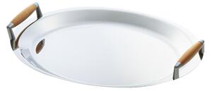 Vassoio Ovale con manici 41 cm Linea APOLLO EME in acciaio inox Lucido maniglie in legno e cromo