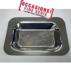 Cestino pane rettangolare senza manici Barocco inciso 28x21 cm in acciaio inox lucido