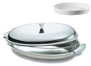 Portapirofila ovale interno in Porcellana DOMINO SABBIATO 45 cm in acciaio inox con coperchio