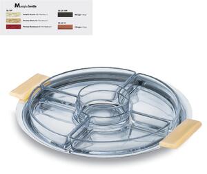 Antipastiera tonda con cristalli 5 scomparti Seville � 35 cm con manici colorati