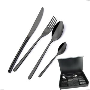 Servizio di posate 51 pezzi in astuccio di legno Venice Gun Metal, Acciaio Inox 18-10 trattamento pvd canna di fucile, spessore 4 mm