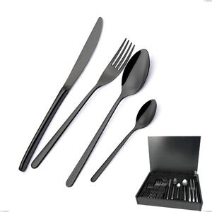 Servizio di posate 24 pezzi in astuccio di legno Venice Gun Metal, Acciaio Inox 18-10 trattamento pvd canna di fucile, spessore 4 mm