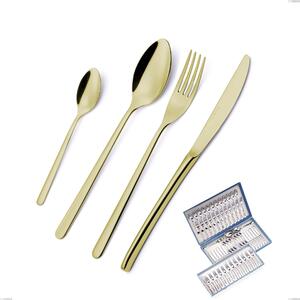 Servizio di posate 75 pezzi in astuccio regalo Venice Tin Gold, Acciaio Inox 18-10 trattamento pvd oro, spessore 4 mm- posate
