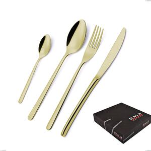 Set di posate 75 pezzi Venice Tin Gold in confezione regalo, Acciaio Inox 18-10 trattamento pvd oro, spessore 4 mm