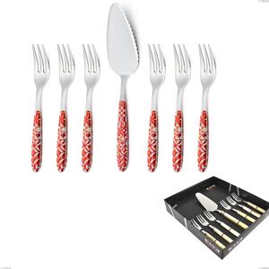 Confezione vetrina 7 pezzi, forchettine pi� paletta dolce vero circle, acciaio 18.0 nickel free, manicatura pbt sublimato acciaio lucido