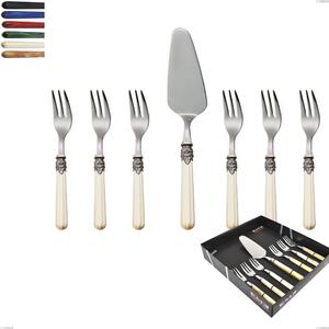 Confezione vetrina 7 pezzi, forchettine pi� paletta dolce versailles, Acciaio 18/10 AISI 304 Lucido manicatura acrilico