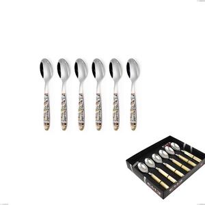 Confezione vetrina 6 pezzi cucchiaino caffe vero butterfly, acciaio 18.0 nickel free, manicatura pbt sublimato acciaio lucido