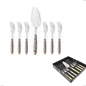 Confezione vetrina 7 pezzi, forchettine pi� paletta dolce vero butterfly, acciaio 18.0 nickel free, manicatura pbt sublimato acciaio lucido