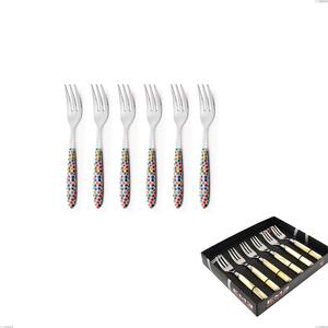 Confezione vetrina 6 pezzi forchette dolce vero coriandoli, acciaio 18.0 nickel free, manicatura pbt sublimato acciaio lucido