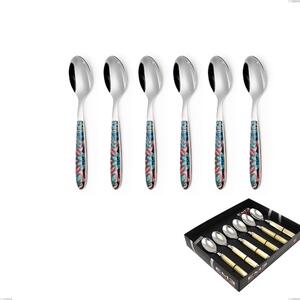 Confezione vetrina 6 pezzi cucchiaino caffe vero damasco, acciaio 18.0 nickel free, manicatura pbt sublimato acciaio lucido