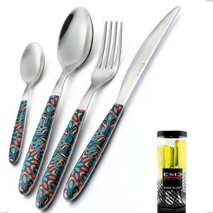 Confezione cilindro 24 pezzi posate vero damasco, acciaio 18.0 nickel free, manicatura pbt sublimato acciaio lucido