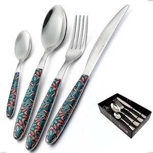 Confezione vetrina 24 pezzi vero damasco, acciaio 18.0 nickel free, manicatura pbt sublimato acciaio lucido