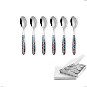 Confezione a libro 6 pezzi cucchiaini caff� vero damasco, acciaio 18.0 nickel free, manicatura pbt sublimato acciaio lucido