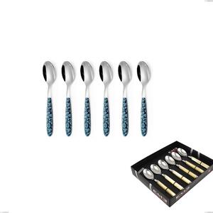 Confezione vetrina 6 pezzi cucchiaino caffe vero flowers, acciaio 18.0 nickel free, manicatura pbt sublimato acciaio lucido
