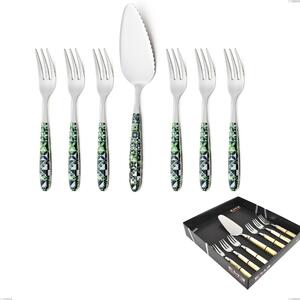 Confezione vetrina 7 pezzi, forchettine pi� paletta dolce vero icon, acciaio 18.0 nickel free, manicatura pbt sublimato acciaio lucido
