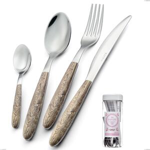 Confezione barattolo francese 16 pezzi posate vero larice, acciaio 18.0 nickel free, manicatura pbt sublimato acciaio lucido
