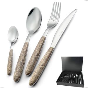 Servizio di posate 24 pezzi in astuccio di legno vero larice, acciaio 18.0 nickel free, manicatura pbt sublimato acciaio lucido