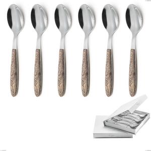 Confezione a libro 6 pezzi cucchiaini caff� vero larice, acciaio 18.0 nickel free, manicatura pbt sublimato acciaio lucido