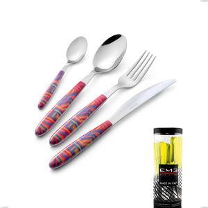 Confezione cilindro 24 pezzi posate vero linear, acciaio 18.0 nickel free, manicatura pbt sublimato acciaio lucido