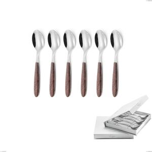 Confezione a libro 6 pezzi cucchiaini caff� vero noce, acciaio 18.0 nickel free, manicatura pbt sublimato acciaio lucido