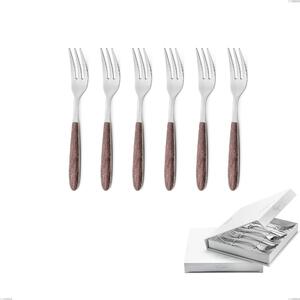 Confezione a libro 6 pezzi forchette dolce vero noce, acciaio 18.0 nickel free, manicatura pbt sublimato acciaio lucido
