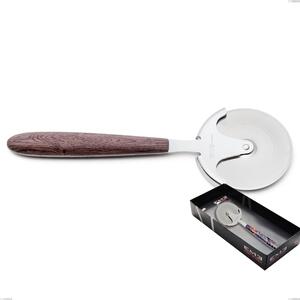 Confezione vetrina rotella tagliapizza vero noce, acciaio 18.0 nickel free, manicatura pbt sublimato acciaio lucido