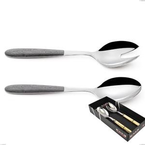 Confezione vetrina 2 pezzi insalata vero olmo grigio, acciaio 18.0 nickel free, manicatura pbt sublimato acciaio lucido