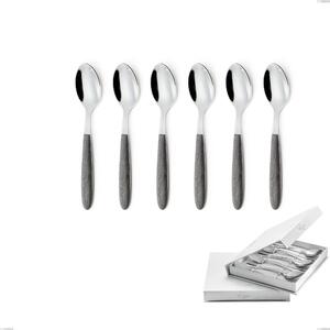 Confezione a libro 6 pezzi cucchiaini caff� vero olmo grigio, acciaio 18.0 nickel free, manicatura pbt sublimato acciaio lucido