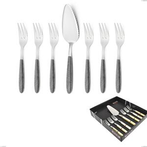 Confezione vetrina 7 pezzi, forchettine pi� paletta dolce vero olmo grigio, acciaio 18.0 nickel free, manicatura pbt sublimato acciaio lucido