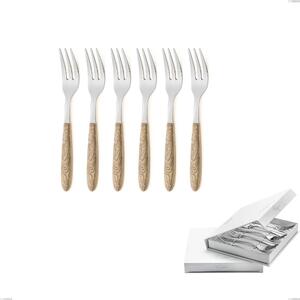 Confezione a libro 6 pezzi forchette dolce vero pino, acciaio 18.0 nickel free, manicatura pbt sublimato acciaio lucido