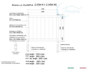 SET Pannello RECINZIONE OLIMPIA in PVC Bianco Altezza cm. 193 installazione  su Cemento 2 PANNELLI larghezza metri 4,30