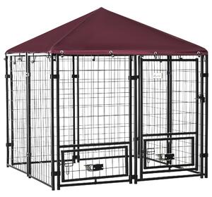 PawHut Recinto per Cani da Esterno,Box per Cani in Acciaio con Serratura, 2 Ciotole Girevoli e Copertura in Tessuto Oxford,141L x 141P x 153Acm|Aosom