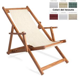 Sdraio reclinabile e chiudibile con braccioli e Telo di Nylon AFRODITE 120x73x94h cm -peso 9,3 kg quattro posizioni in legno di Noce e telo in PVC