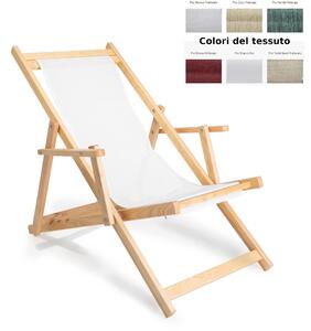 Sdraio reclinabile e chiudibile con braccioli e Telo di Nylon AFRODITE 120x73x94h cm -peso 9,3 kg quattro posizioni Telaio in legno naturale e telo in PVC