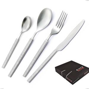 Set di posate 75 pezzi Zeus ICE in confezione regalo , Acciaio 18/10 forgiato martellato sabbiato, spessore 4 mm, forgiato