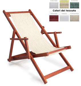 Sdraio reclinabile e chiudibile con braccioli e Telo di Nylon AFRODITE 120x73x94h cm -peso 9,3 kg quattro posizioni in legno MOGANO e telo in PVC ecru melange