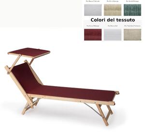 Lettino prendisole allungabile APOLLO con Parasole Orientabile Dimensioni 75x180x104 cm - Portata Max 150 Kg telo Filato Di Nylon Bianco Telaio legno Naturale