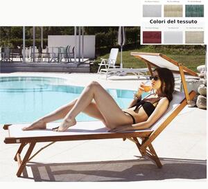 Lettino prendisole allungabile APOLLO con Parasole Orientabile Dimensioni Aperto 75x180x104 cm Portata Max 150 Kg e telo Filato Di Nylon Bianco Telaio legno frassino