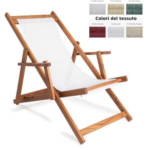 Sdraio reclinabile e chiudibile con braccioli e Telo di Nylon AFRODITE 120x73x94h cm -peso 9,3 kg quattro posizioni Telaio in legno noce e telo in PVC