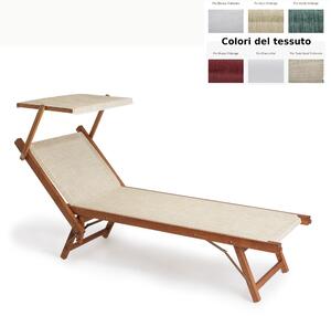 Lettino prendisole allungabile APOLLO con Parasole Orientabile Dimensioni 75x180x104 cm - Portata Max 150 Kg telo Filato Di Nylon Bianco Telaio di Frassino Tinto legno color noce