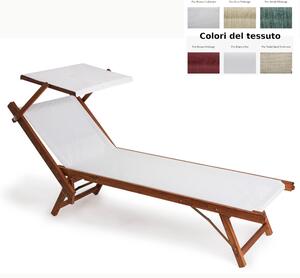 Lettino prendisole allungabile APOLLO con Parasole Orientabile Dimensioni Aperto 75x180x104 cm Portata Max 150 Kg telo Filato Di Nylon Bianco Telaio teck