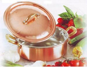 Casseruola Bassa 2 manici � 20 cm realizzata in rame massiccio liscio. stagnato a mano Linea Traditional