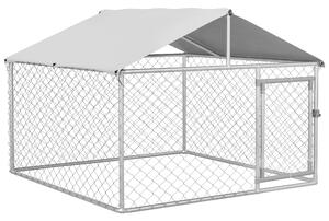 PawHut Recinto per Cani Taglia Media da Esterno con Tetto Impermeabile, 200x200x150cm, Argento|Aosom