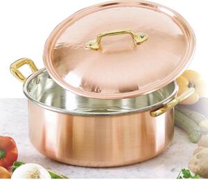 Casseruola Media 2 manici � 28 cm realizzata in rame massiccio liscio. stagnato a mano Linea Traditional