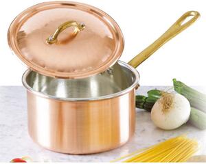 Casseruola Alta con 1 manico � 16 cm realizzata in rame massiccio liscio. stagnato a mano Linea Traditional