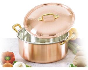 Casseruola Media 2 manici � 16xh8 cm - lt 1,60 realizzata in rame massiccio liscio. stagnato a mano Linea Traditional